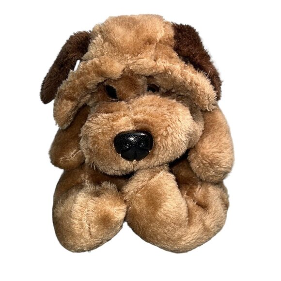 Vintage 1986 Hush Puppy Raffoler Dog Plush Stuffed Animal Brown Wrinkles 8" - Picture 1 of 9